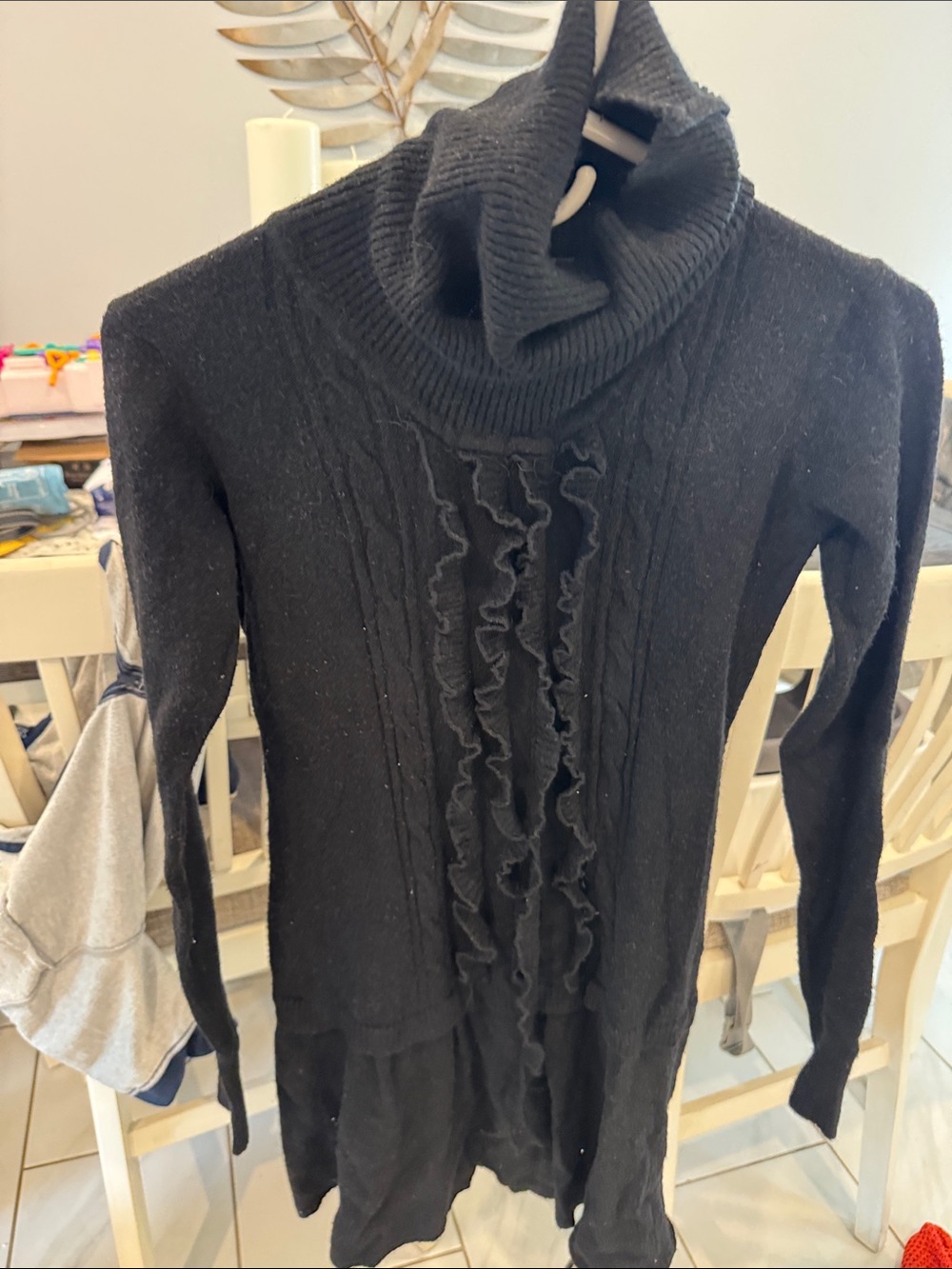 Black Ruffle-Front Turtleneck Sweater Dress